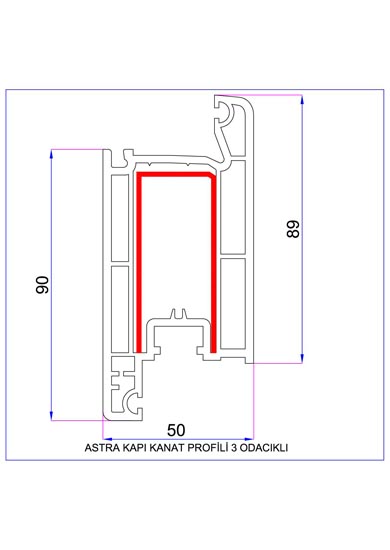 Astra Kapı Kanat Profili 3 Odacıklı